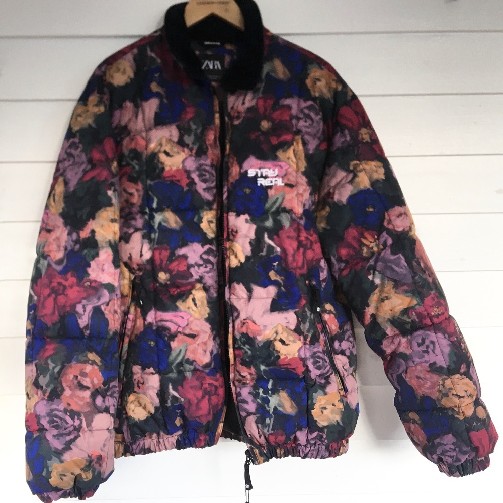 ZARA QUILTED FLORAL PRINT COAT SIZE XL